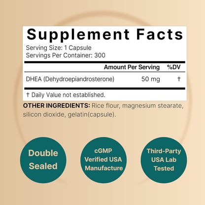 NatureBell DHEA 50mg for Men & Women, 300 Capsules | Micronised for Better Absorption | Plant-Based Source