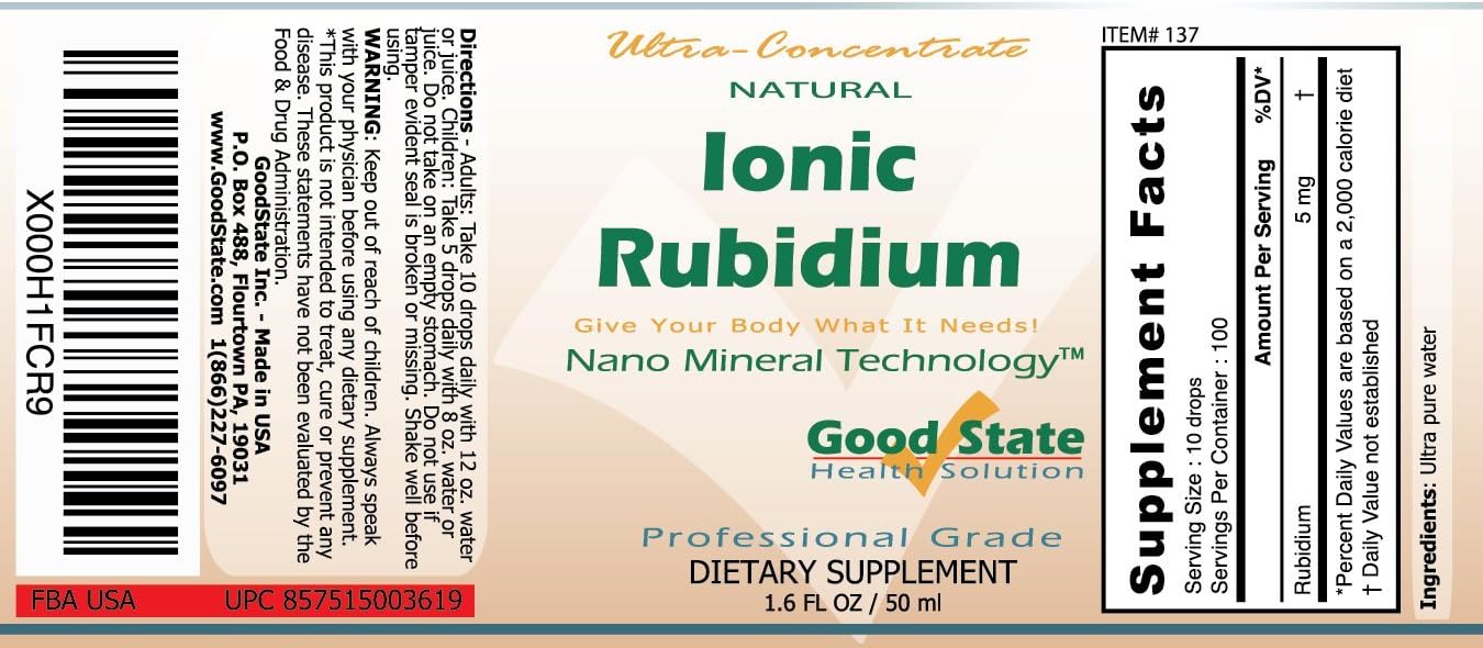 Good State Liquid Ionic Minerals - Rubidium Ultra Concentrate - (10 drops equal 5 mg) (100 servings per bottle) - görsel 2