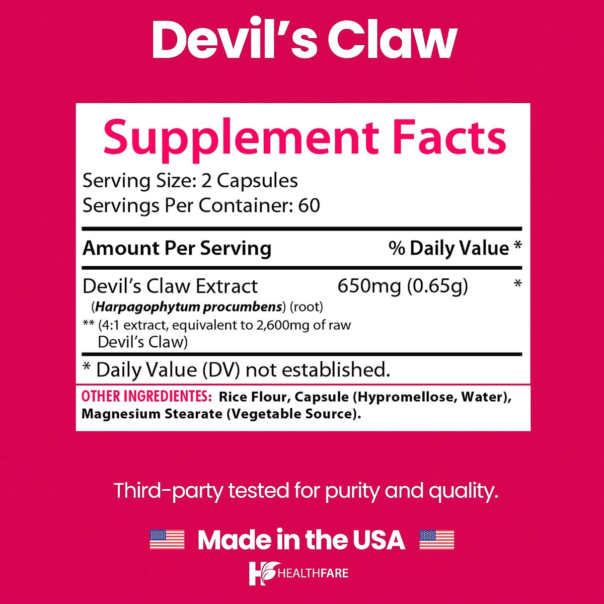 Healthfare Devil's Claw Root Extract 2600mg – 120 Vegan Capsules - görsel 3