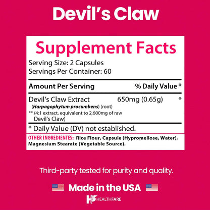 Healthfare Devil's Claw Root Extract 2600mg – 120 Vegan Capsules