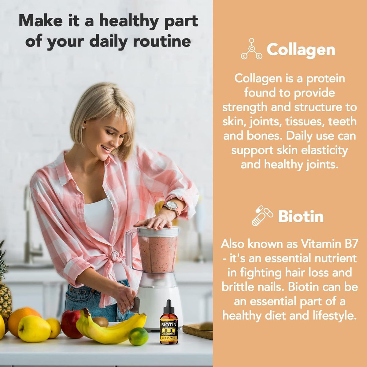 Super Natural Goods Liquid Biotin & Collagen 70,000mcg Hair, Skin & Nail Drops (4 oz / 118 ml) - görsel 4