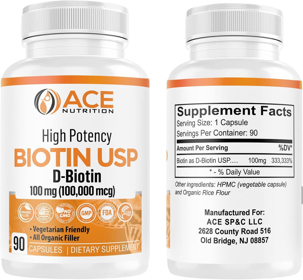 Ace Nutrition High Potency Biotin 100,000 mcg – D-Biotin USP, Vegetarian Capsules for Hair, Skin and Myelin Health – 90 Count - görsel 7