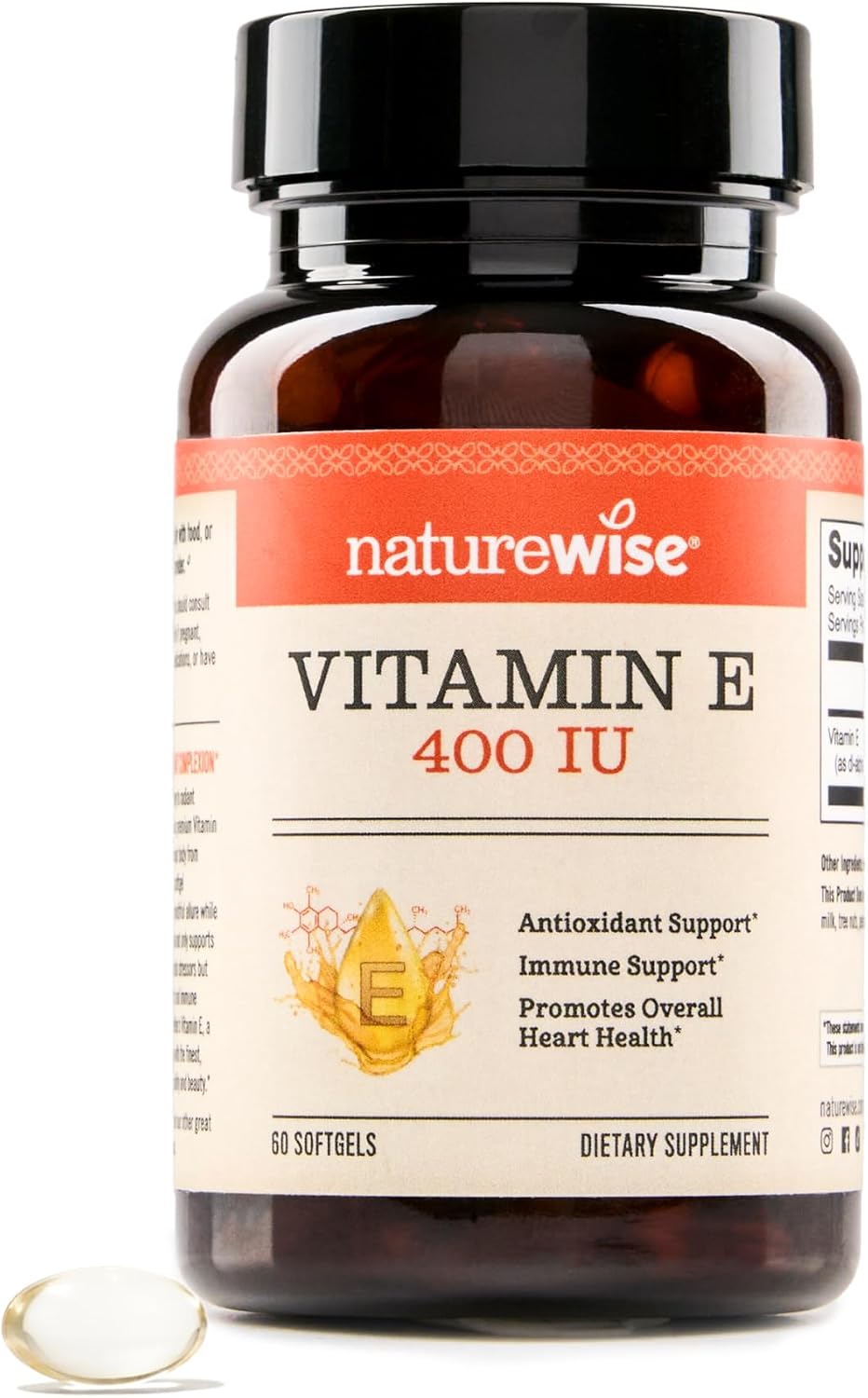 NatureWise Vitamin E 400 IU Softgels – 180mg, Non-GM, Gluten-Free (60 Softgels) - görsel 1