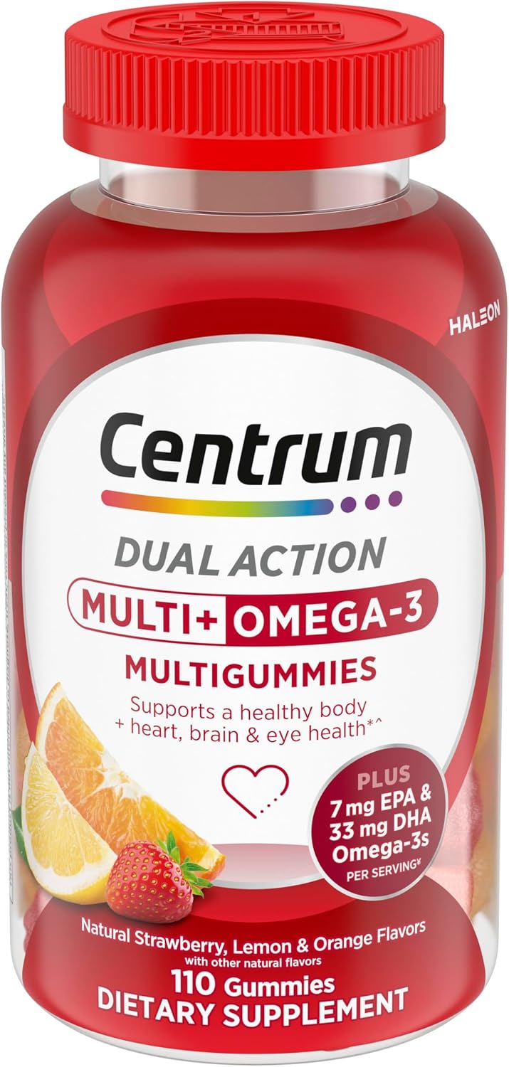 Centrum MultiGummies Multi+ Omega 3 Dual Action Adult Multivitamin Gummies, 110 Count - görsel 1