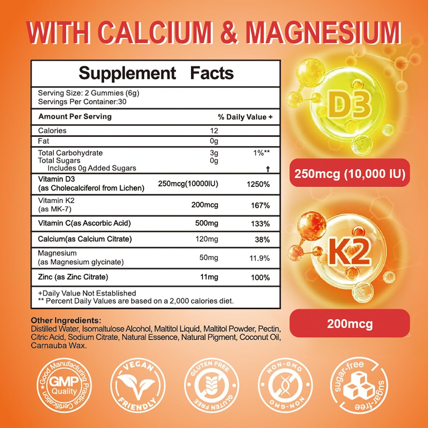 Vitamin D3 + K2 Gummies (MK7 200mcg) – 1000 IU Vegan Vitamin D Supplement for Bone, Heart & Immune Health – 60 Gummies, Orange Flavour - görsel 3