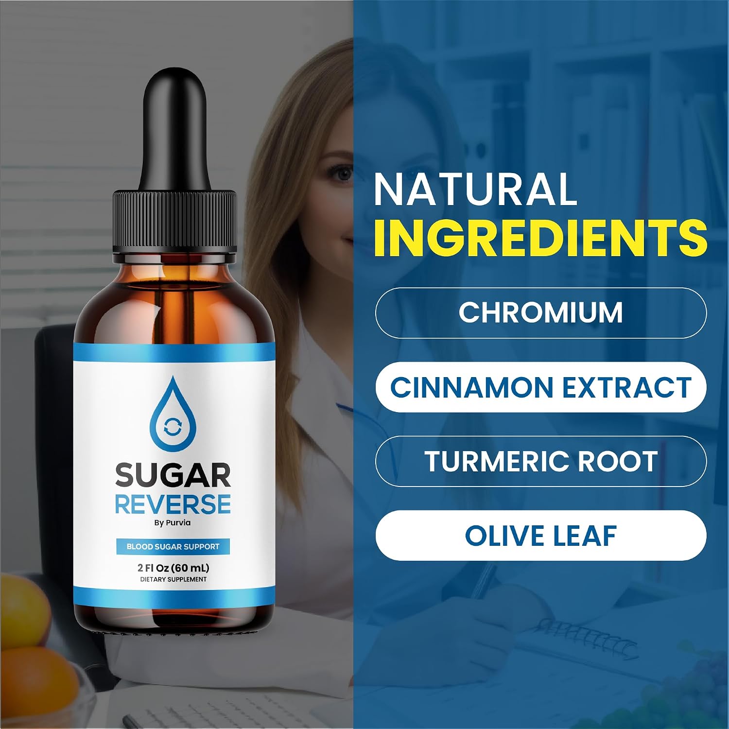 Purvia Sugar Reverse Drops – Advanced Formula Liquid Food Supplement with Chromium - görsel 3