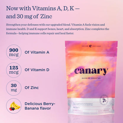 Canary Barrier Booster Vitamin A, D, and K and Zinc Immune Support Gummies - Vegan Berry Banana, 60 Gummies