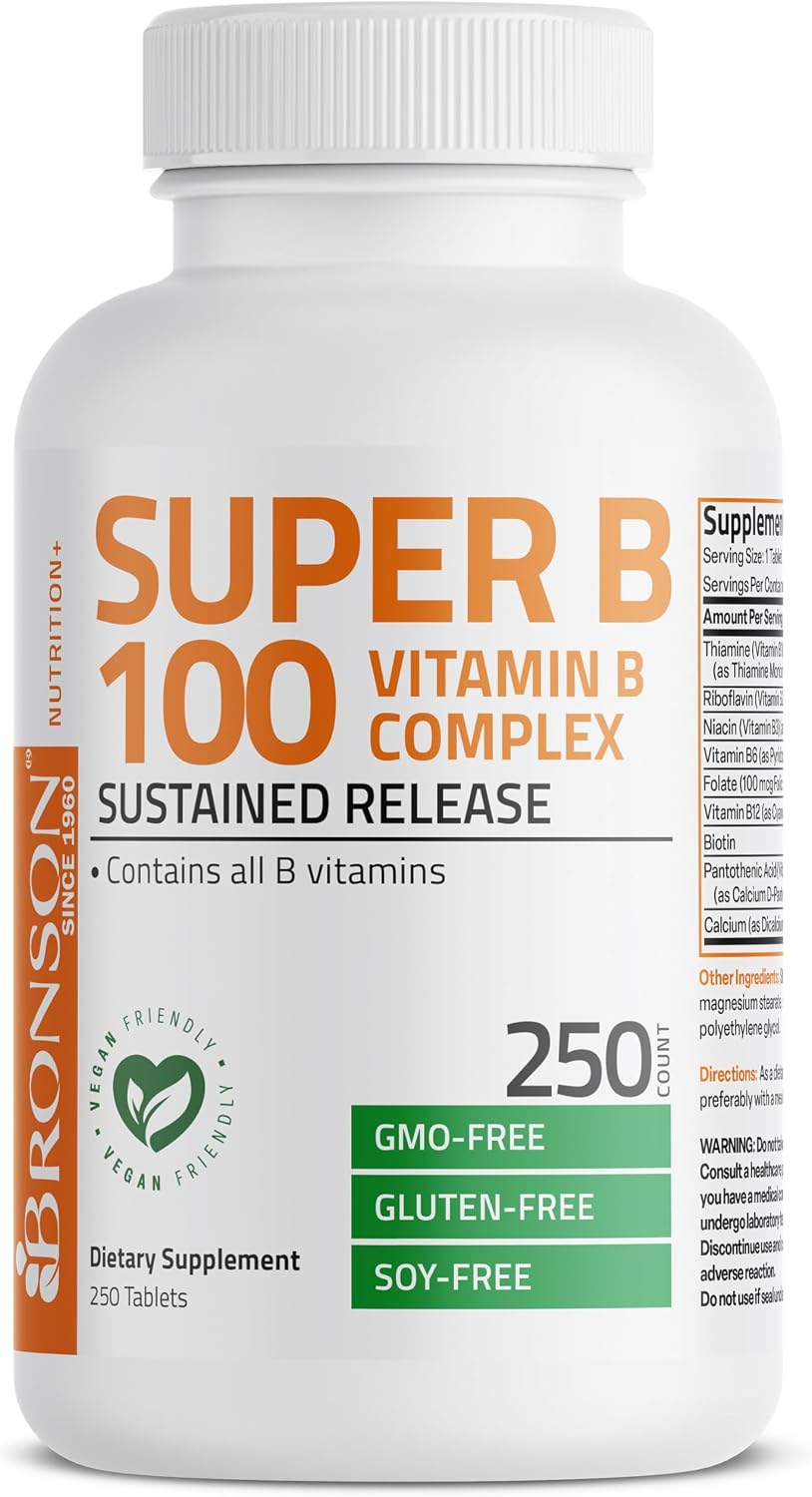 Bronson Super B 100 Vitamin B Complex Sustained Release - 250 Tablets - görsel 5