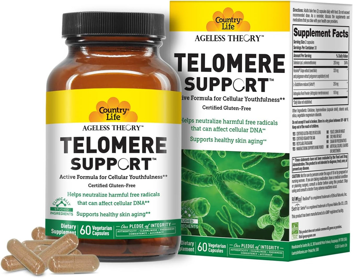 Country Life Ageless Theory Telomere Support – 60 Capsules – Vegan & Gluten-free Anti-Ageing Supplement - görsel 1