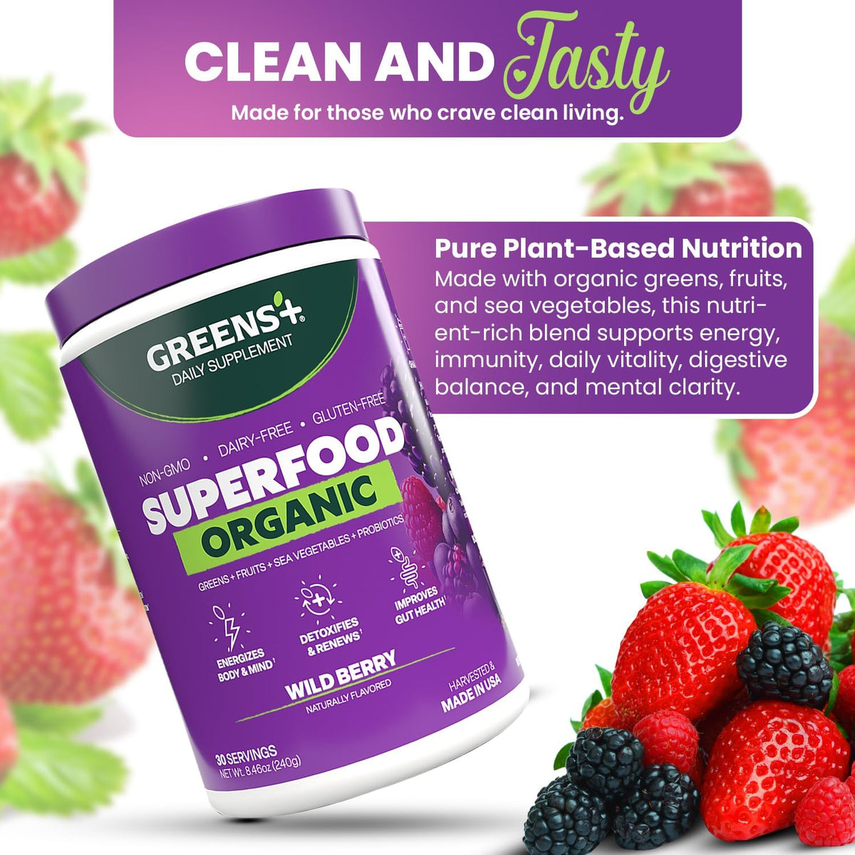 Greens+ Organic Wild Berry Superfood Powder - görsel 8