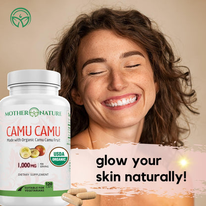 MNO Organic Camu Camu Vitamin C 1000mg, Wholefood Immune Support, 120 Capsules