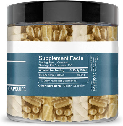 Earthborn Elements Yellow Dock Root 200 Capsules, Pure & Undiluted, No Additives