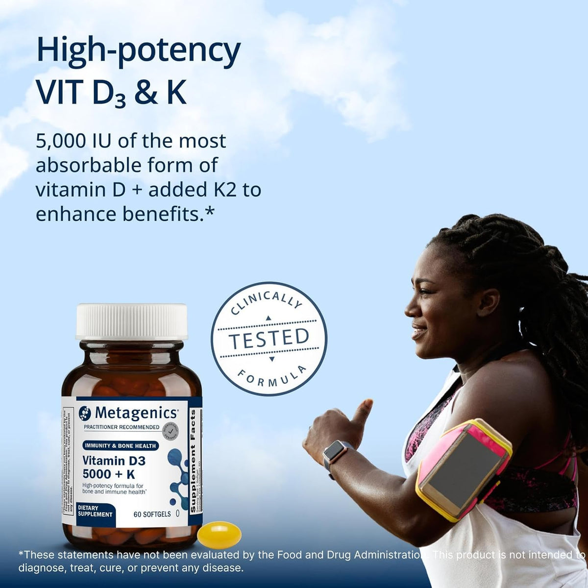 Metagenics Vitamin D3 and K2 5,000 IU with MK-7 – For Immune, Bone and Heart Health – Non-GMO, Gluten-Free – 60 Softgels - görsel 3