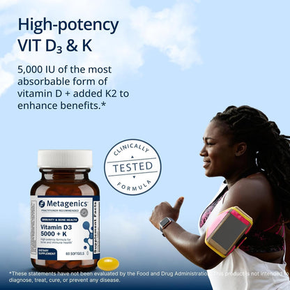 Metagenics Vitamin D3 and K2 5,000 IU with MK-7 – For Immune, Bone and Heart Health – Non-GMO, Gluten-Free – 60 Softgels