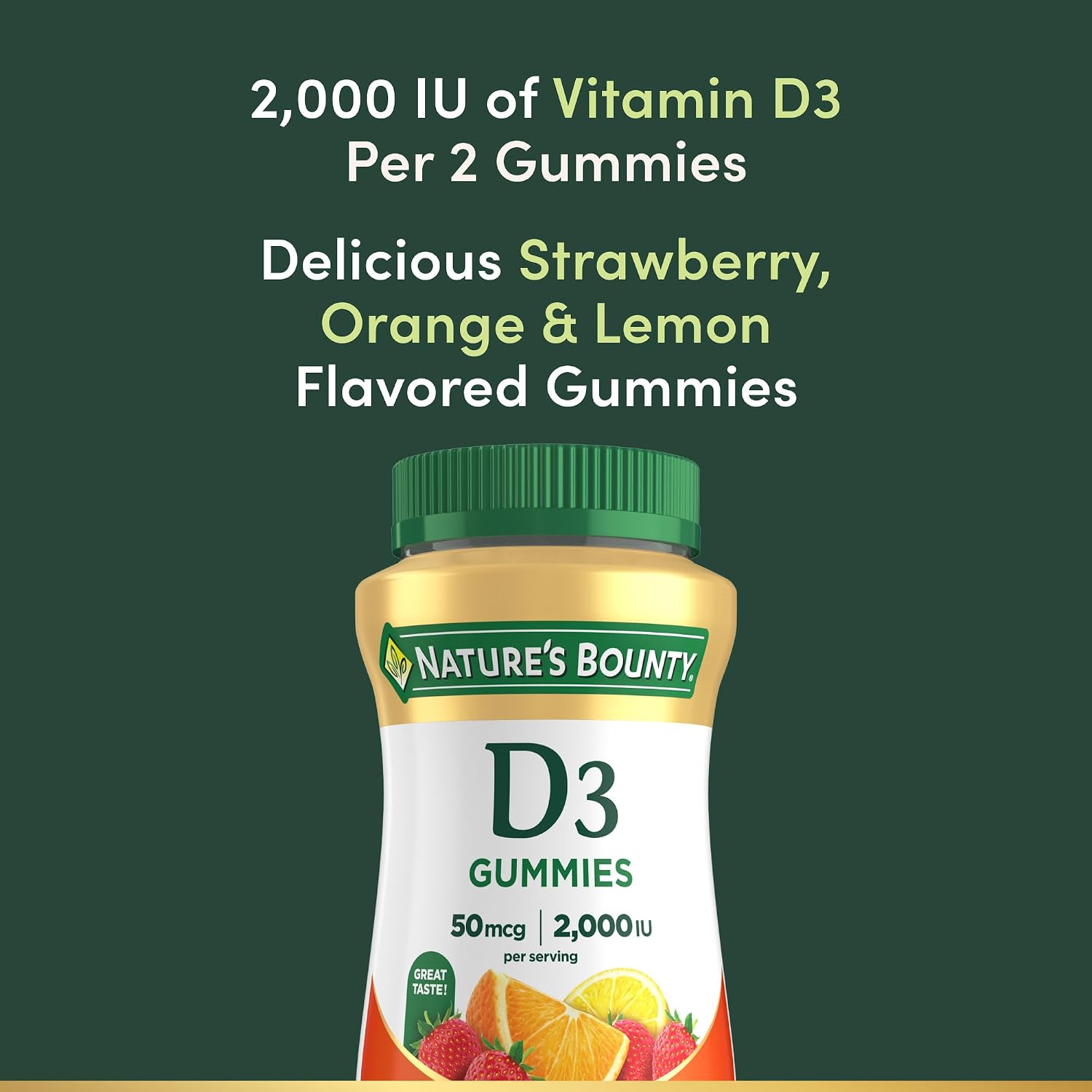 Nature's Bounty Vitamin D3 Gummies, 2000 IU, Mixed Fruit Flavour, 90 Gummies - görsel 3