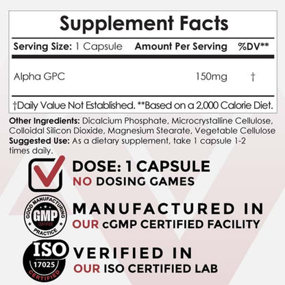 Nootropics Depot Alpha GPC Capsules (150mg, 180 Count)