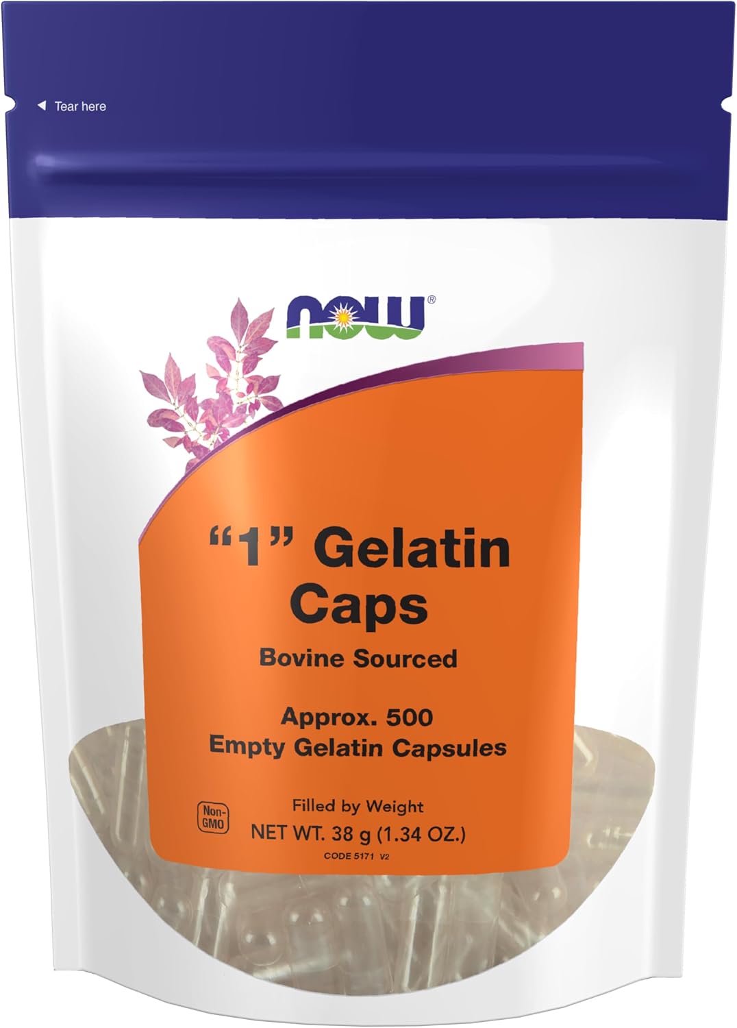 NOW Foods Empty Gelatin Capsules, Size 1, 500 Count - görsel 1