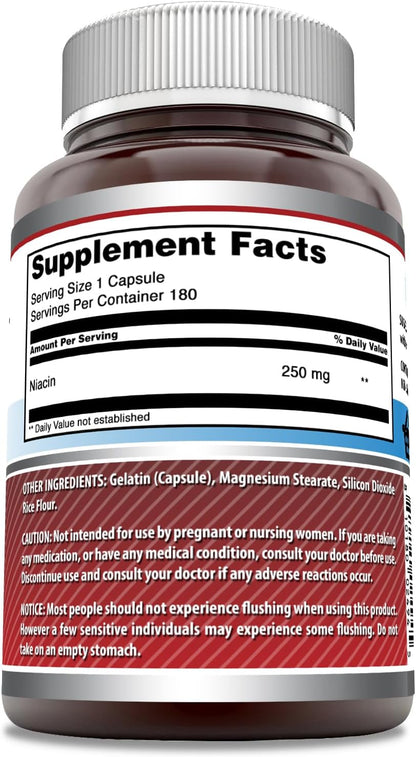 Amazing Formulae Niacin (Vitamin B3) 250 mg, 180 Capsules