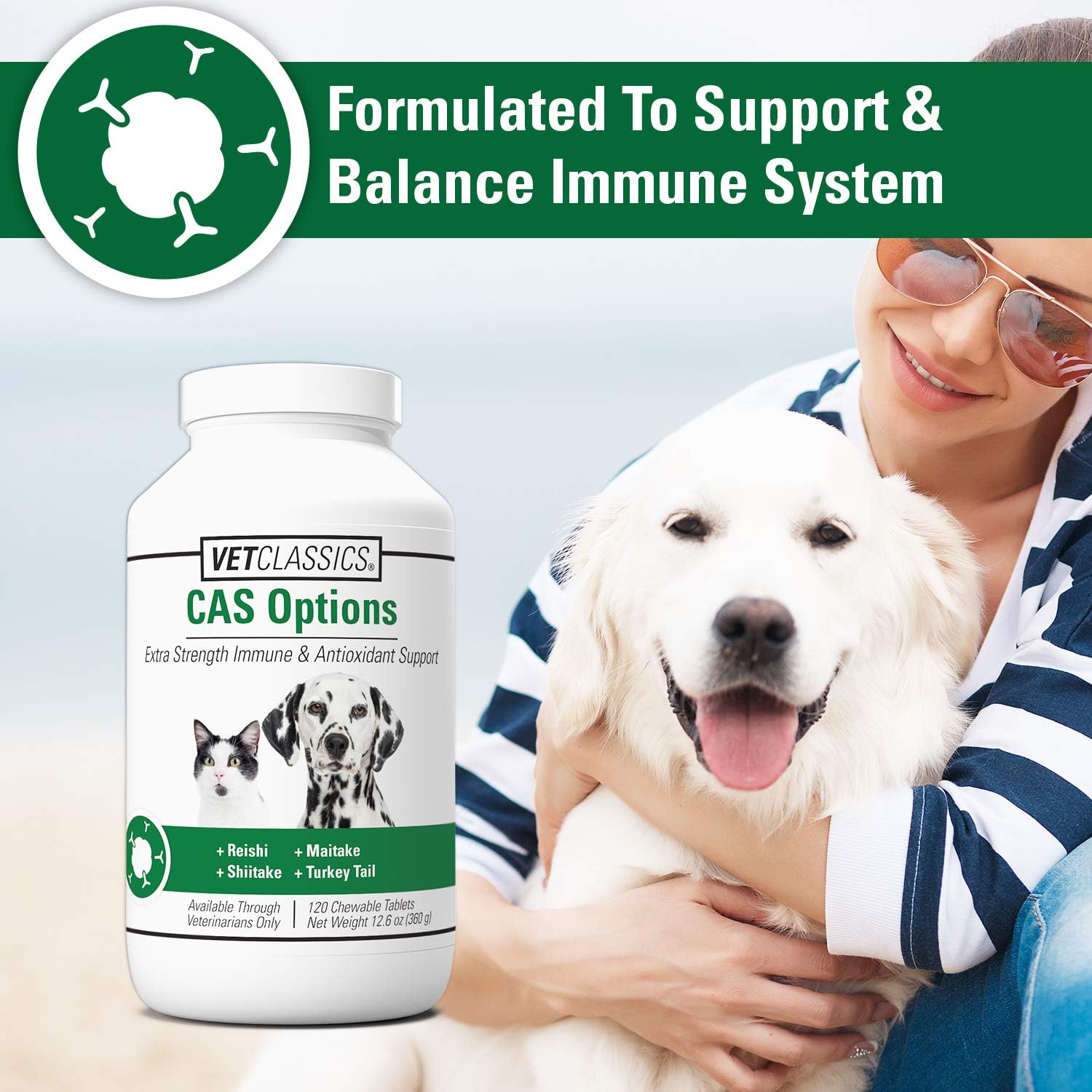 Vet Classics CAS Options Extra Strength Immune Support for Dogs & Cats – 120 Chewable Tablets - görsel 3