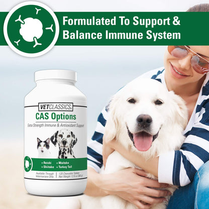 Vet Classics CAS Options Extra Strength Immune Support for Dogs & Cats – 120 Chewable Tablets