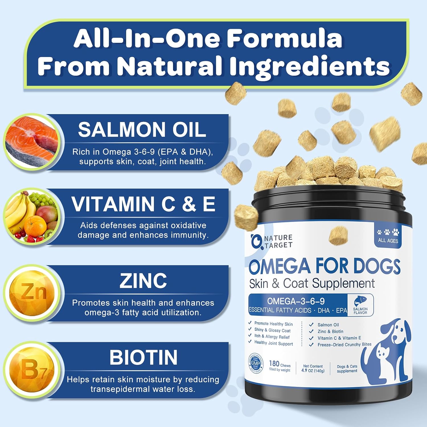 NATURE TARGET Omega-3 Fish Oil for Dogs, 180ct Chicken Flavour Chews - görsel 2