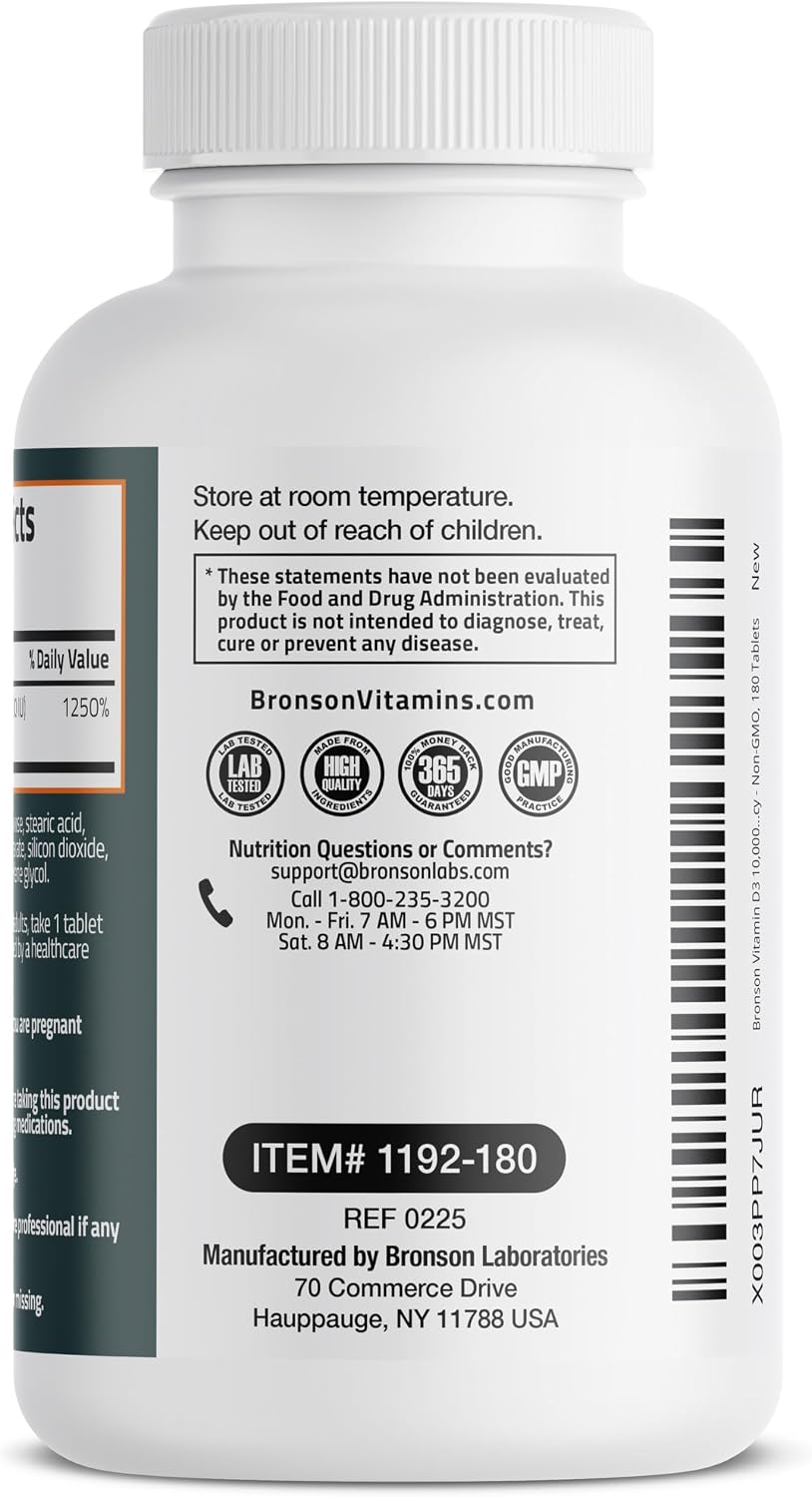 Bronson Vitamin D3 10,000 IU (250 mcg) - 180 Tablets for Immune & Muscle Support - görsel 7