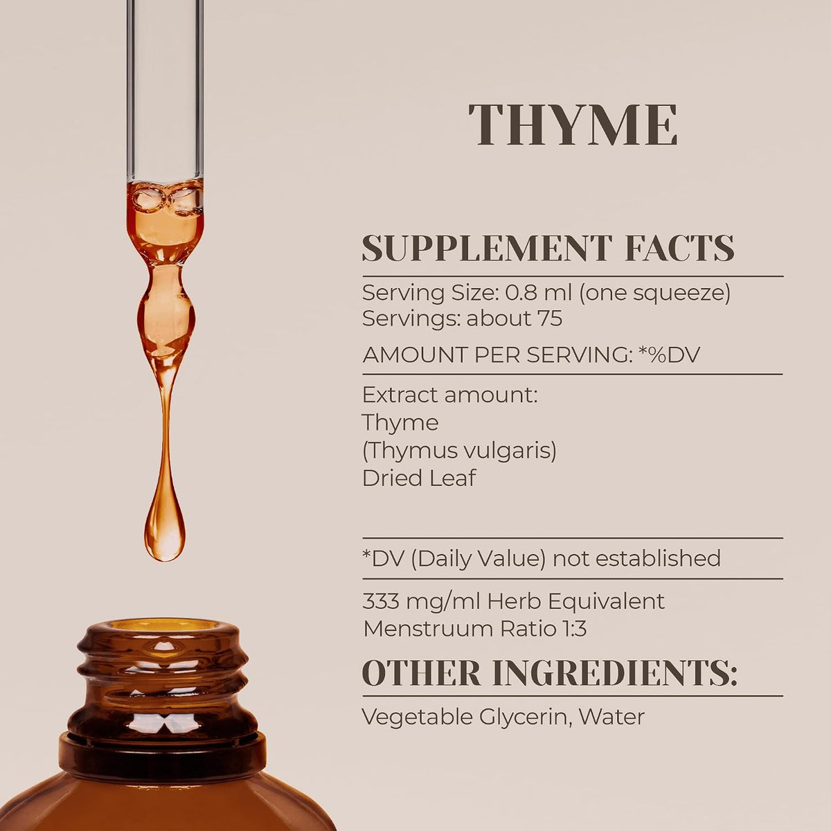 Thyme Alcohol-Free Natural Tincture Extract, Immune Support, Liquid Drops (60 ml) - görsel 3