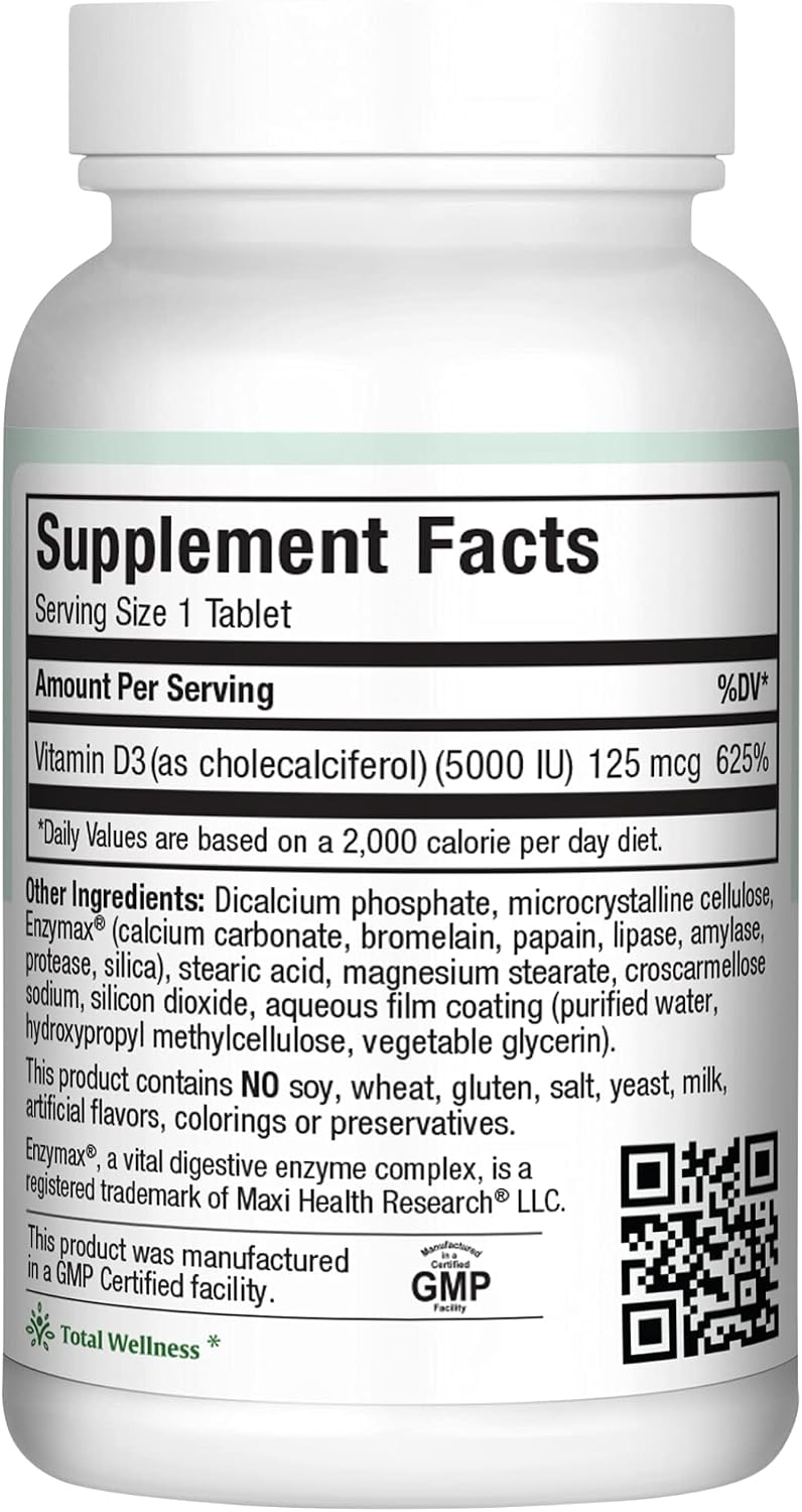 Vitamin D3 5000 IU (125 mcg) - High Strength Vitamin D3 Supplement for Bone and Immune Support - 180 Tablets - görsel 2