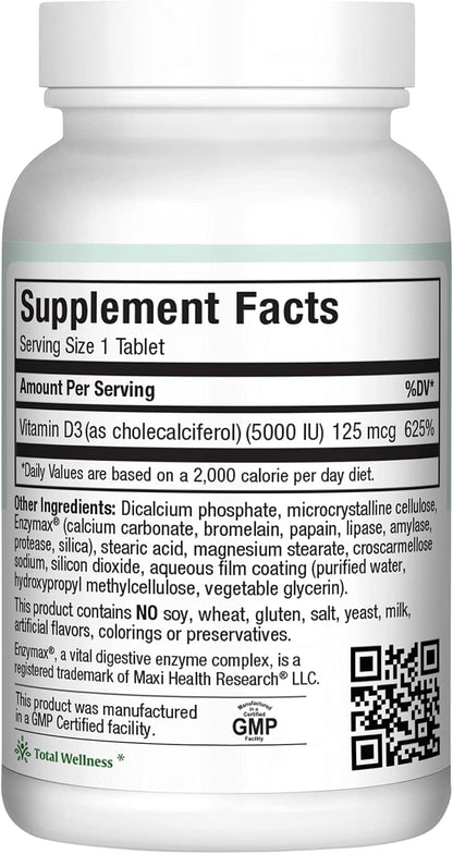 Vitamin D3 5000 IU (125 mcg) - High Strength Vitamin D3 Supplement for Bone and Immune Support - 180 Tablets