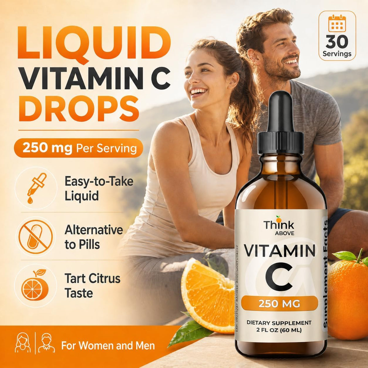 Think Above Liquid Vitamin C Drops - 250 mg L-Ascorbic Acid per Serving, 60 ml (30 Servings) - görsel 2