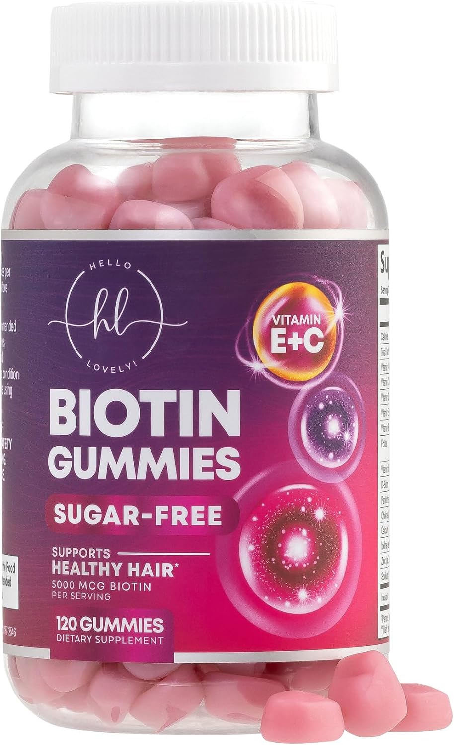Hello Lovely Hair Vitamins Gummies – Biotin 5000 mcg with Vitamins E and C for Hair, Skin and Nails – 60 Gummies - görsel 10