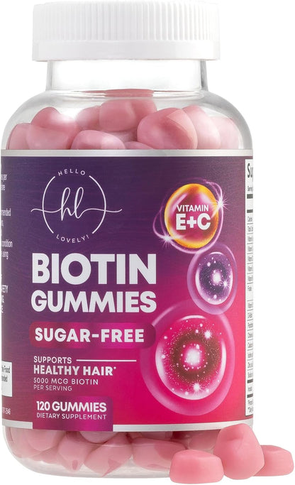 Hello Lovely Hair Vitamins Gummies – Biotin 5000 mcg with Vitamins E and C for Hair, Skin and Nails – 60 Gummies