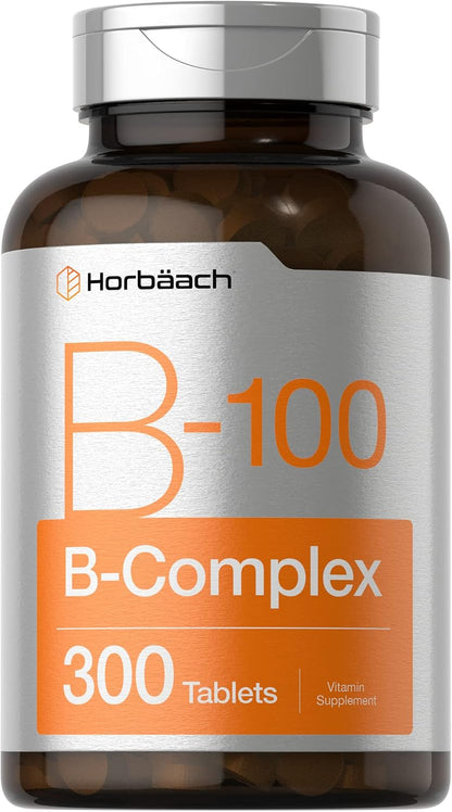 Horbäach Vitamin B-100 Complex | 100% NRV | 300 Tablets | Vegetarian, Non-GMO, Gluten-free