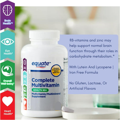 Equate Adult 50+ One Daily Complete Multivitamin and Multimineral Supplement Tablets, Healthy Brain*, 125 Tablets