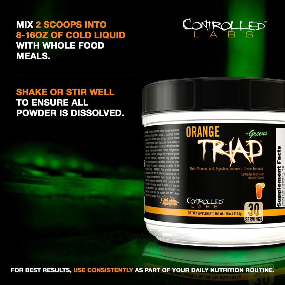 CONTROLLED LABS Orange Triad Plus Greens for Men and Women, 30 Servings Iron Free Sports Supplement for Overall Health, Multivitamin, Digestion, Immune System, and Joint Health - görsel 6