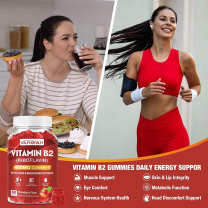 VAJYKEWJY Vitamin B2 Riboflavin 400mg Gummies for Energy & Metabolism support - Delicious Strawberry Flavour - Vegan - 120 Count
