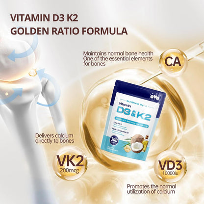 QVQ Vitamin D3 10,000 IU + K2 (MK-7) 200 mcg – Virgin Coconut Oil Soft gel capsules, 300 Count