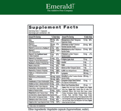 EMERALD LABS Men's 1 Daily Multi - Additive-Free Men's Multivitamin, 30 Vegetable Capsules