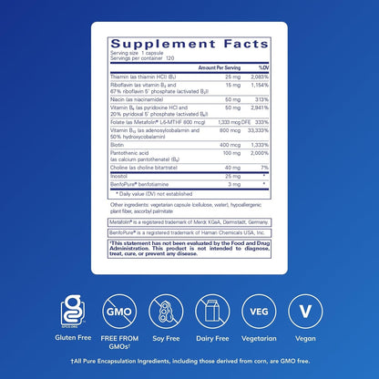 Pure Encapsulations PureGenomics B-Complex - Broad Spectrum B Vitamin Supplement for Genetic Expression, Cellular Function, Hormone Production & Energy Metabolism - 120 Capsules