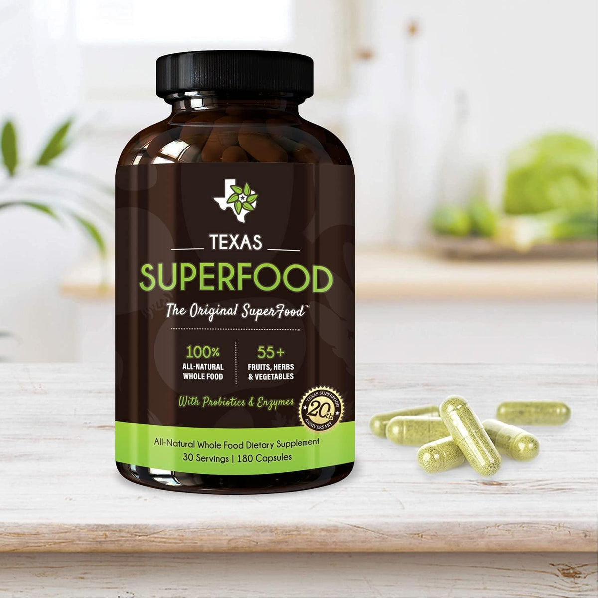 Texas SuperFood - Original Superfood Capsules, Superfood Reds and Greens, All-Natural Whole Food Dietary Supplement, Non-GMO, Gluten-Free, Vegan, No Soya, 180 Capsules - görsel 5