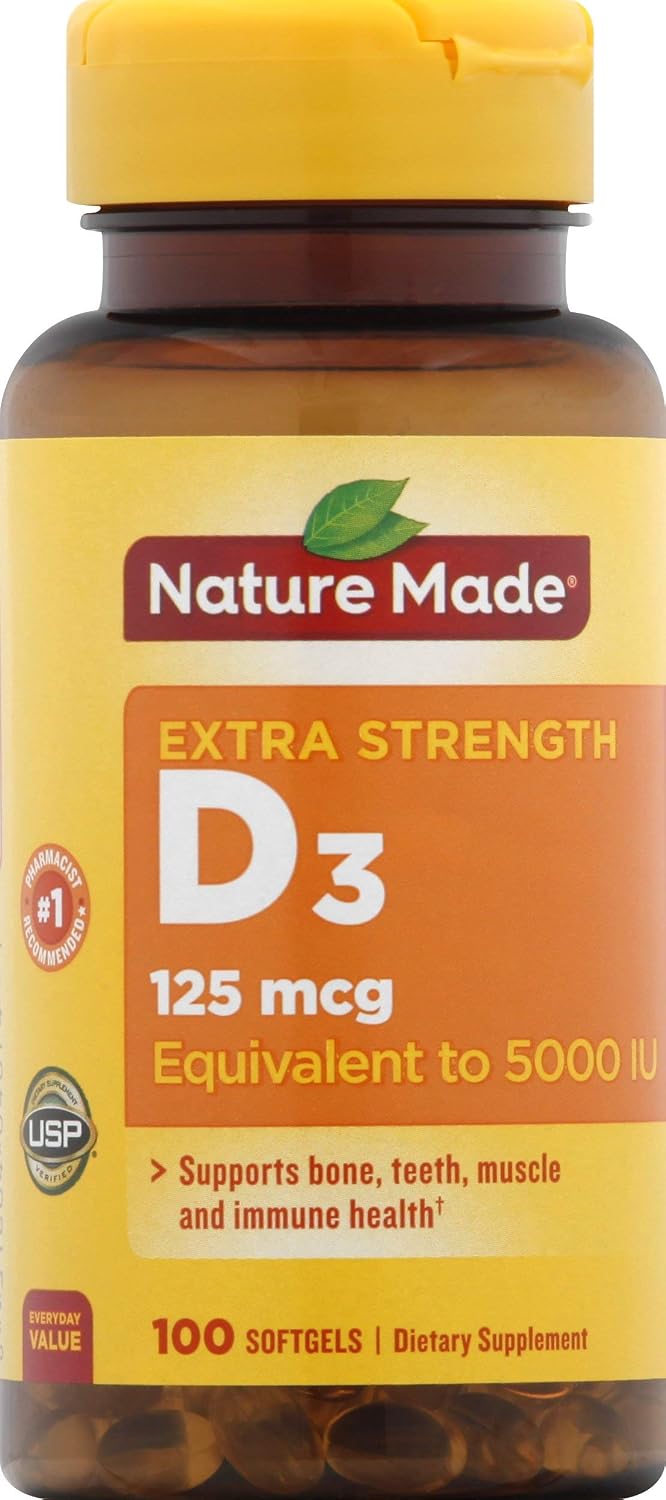 Nature Made Vitamin D3 5000 IU (125 mcg) Softgels, Extra Strength Vitamin D Food Supplement for Bone and Immune Health, 90 Softgels, 90-Day Supply - görsel 10