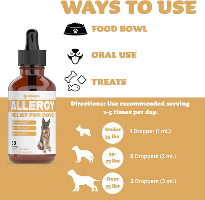 Natural Dog Allergy Relief - Liquid Herbal Supplement for Itching & Seasonal Allergies (30 ml)
