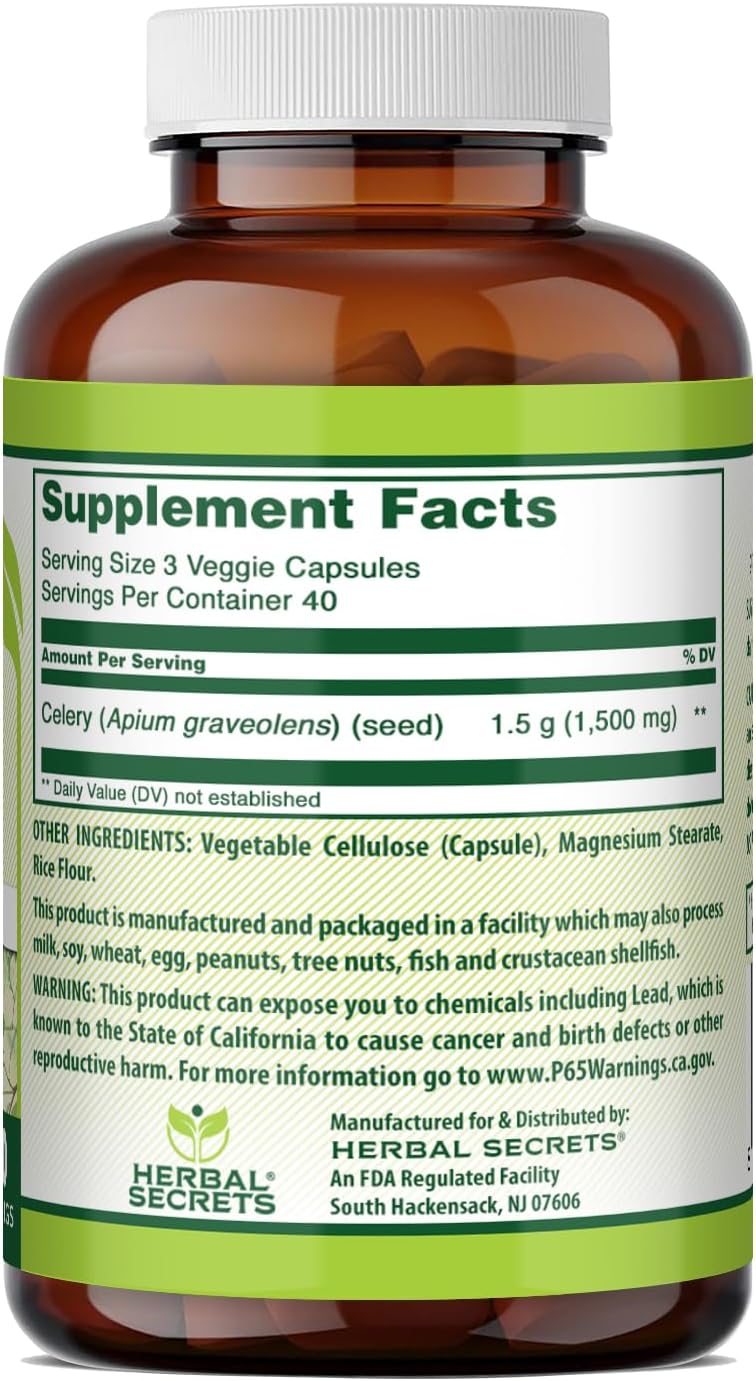 Herbal Secrets Celery Seed Extract 1500 mg | Veggie Capsules | Non-GMO | Gluten-Free | Made in USA (1 Pack, 120 Count) - görsel 2