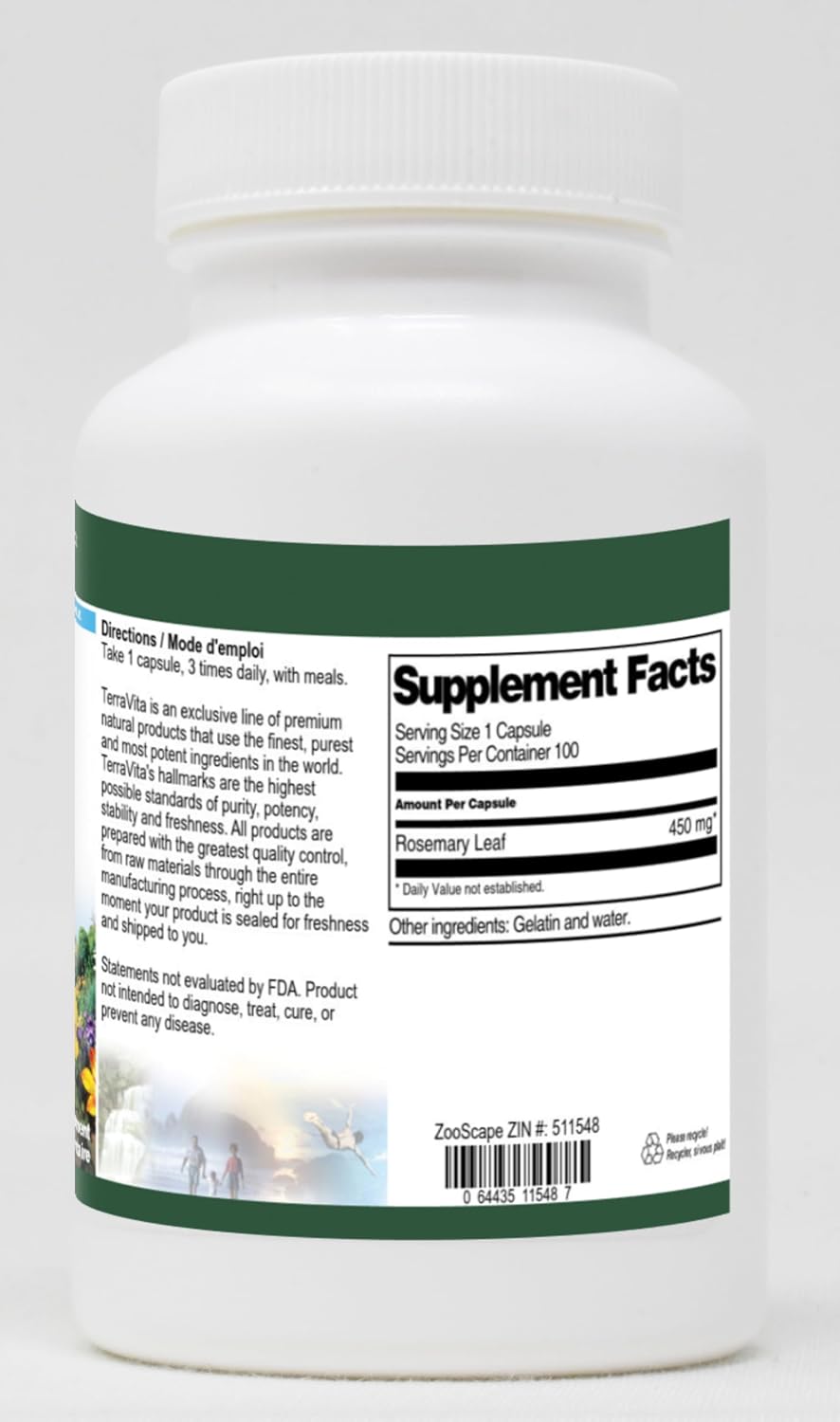 Terravita Rosemary Leaf - 450 mg (100 Capsules, ZIN: 511548) - görsel 2