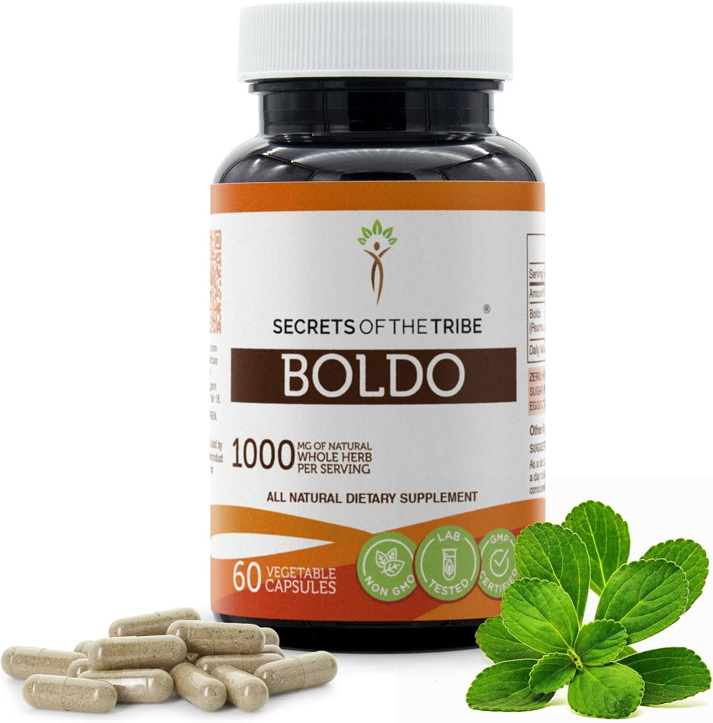 Boldo 60 Capsules, 1000 mg - Dried Leaf Supplement - görsel 1