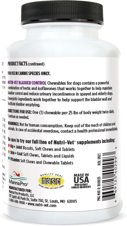 Nutri-Vet Bladder Control Supplement for Dogs - Cranberry & Pumpkin Seed Formula - 90 Tablets