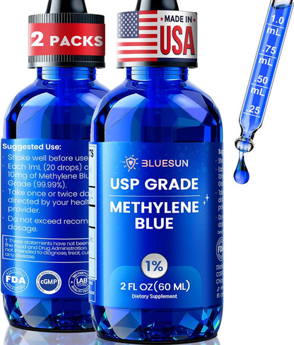 Bluesun Methylene Blue Drops 1% – USP Pharmaceutical Grade – 60ml (10mg/mL)