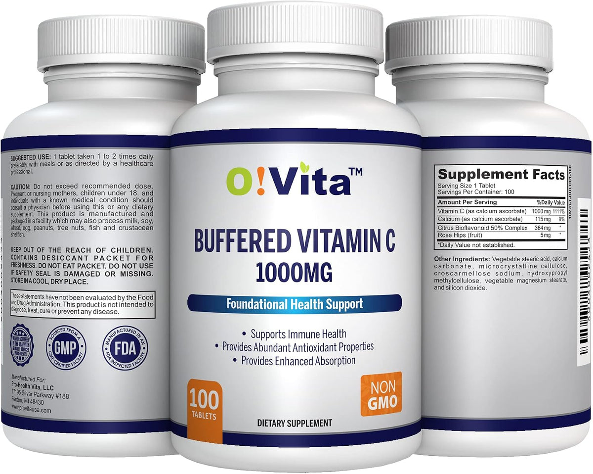 O!VITA Buffered Vitamin C 1000mg – Non-GM Tablets for Immune System Support, 100 Tablets - görsel 5