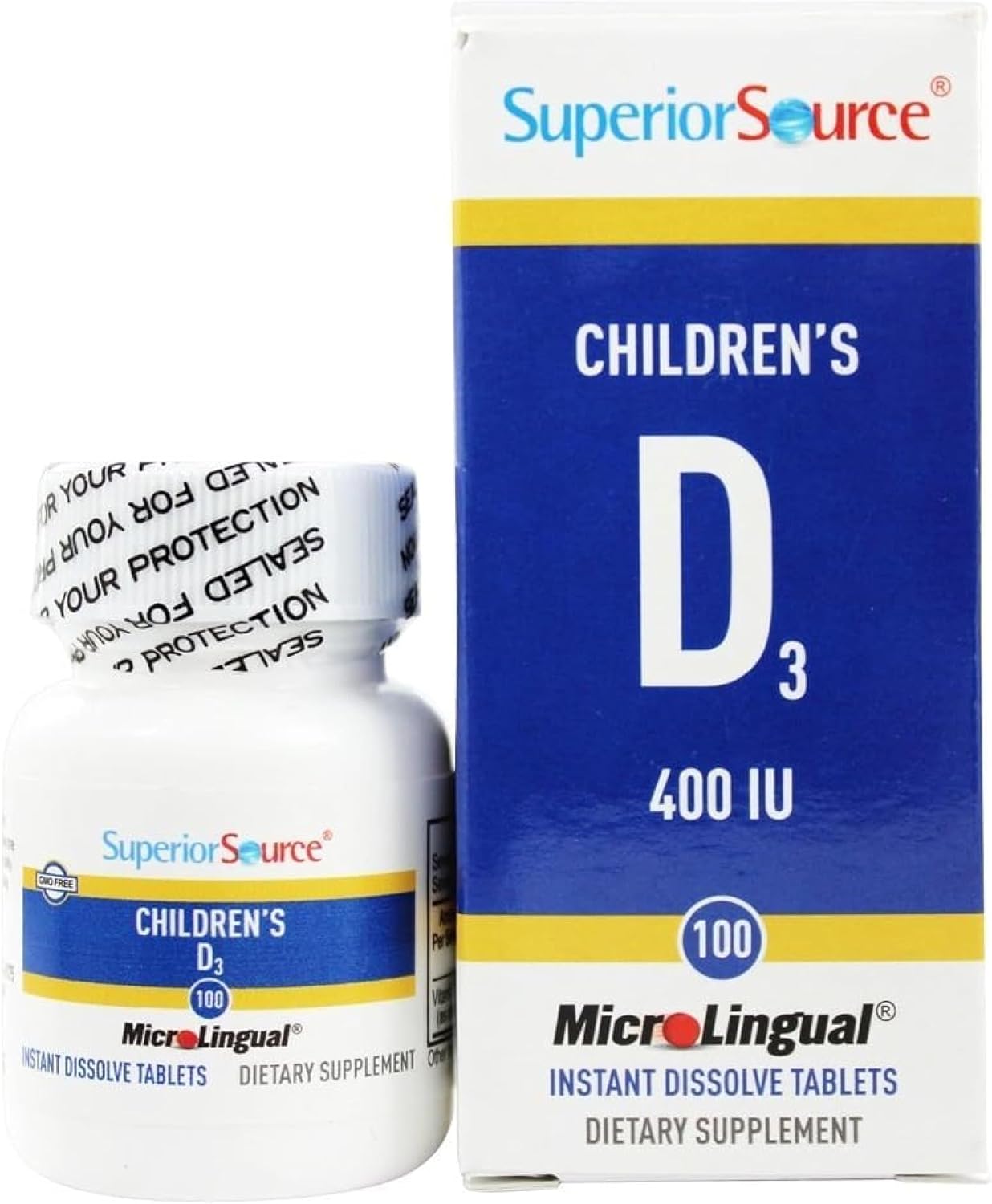 Superior Source Children's Vitamin D3 400 IU – Teeth, Bone & Immune Support Supplement for Children – Non-GMO – 100 MicroLingual Dissolvable Tablets - görsel 1