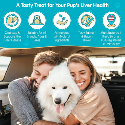 Wanderfound Pets Milk Thistle for Dogs – Tasty Salmon & Bacon Flavoured Herbal Supplement for Liver & Kidney Function – Manufactured in the USA – 100 Chewable Tablets